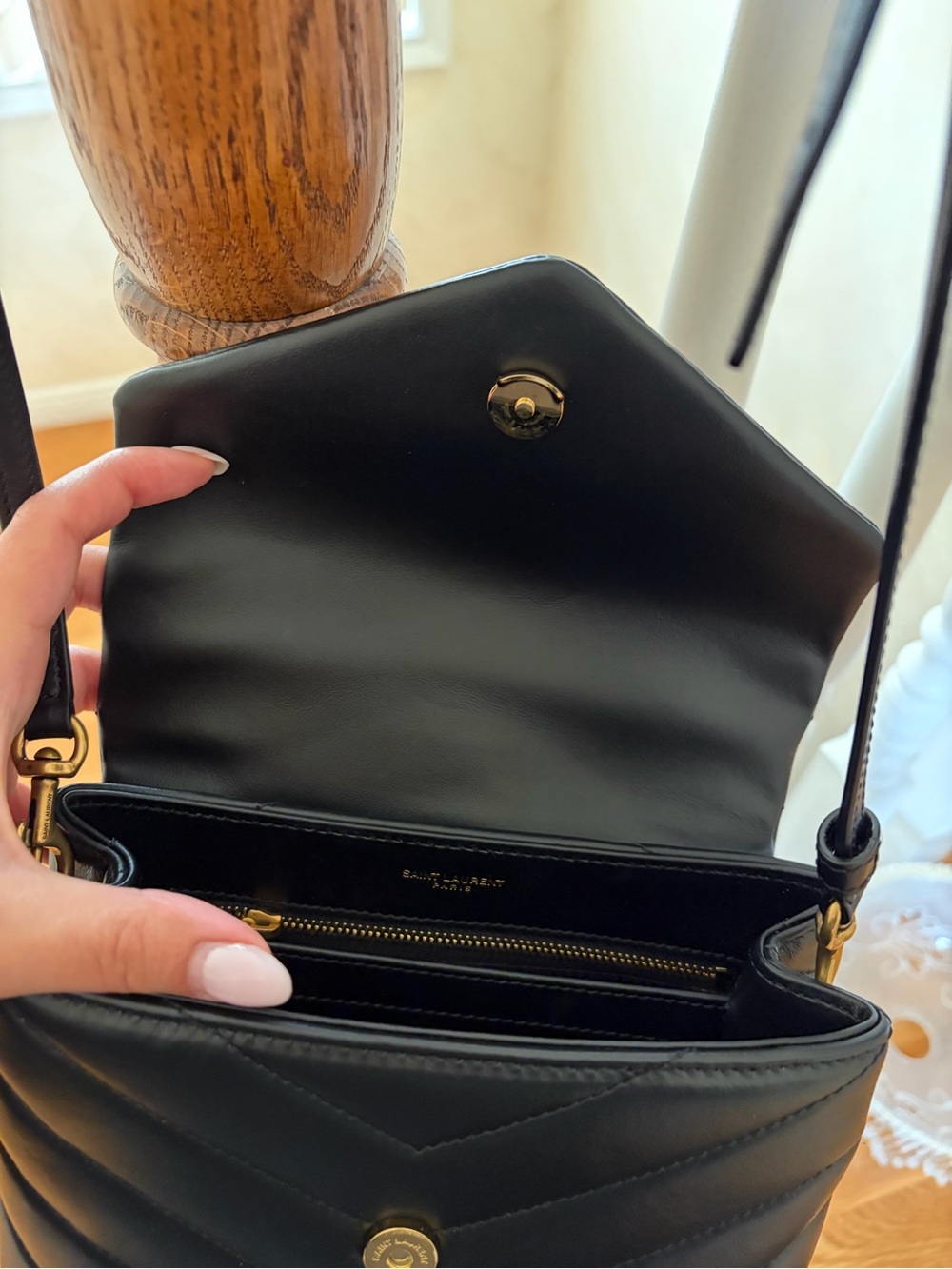 YSL Toy Lou Lou Saint Laurent Black Quilted Leather Crossbody with Gold YSL Logo - Picture 7 of 8